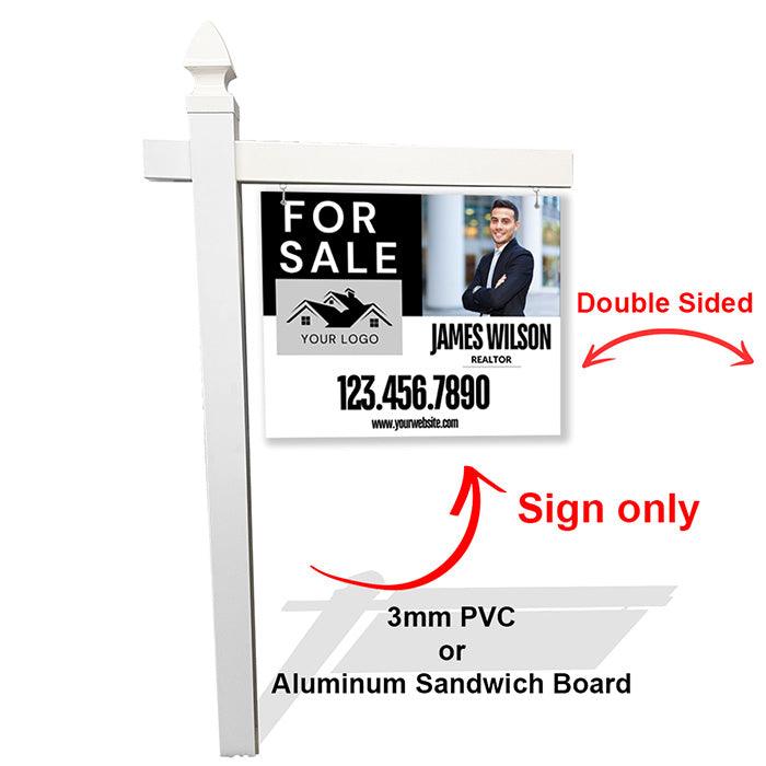Gray & Black Vertical Real Estate Sign – Bold Agent Photo Layout + Large Contact Info