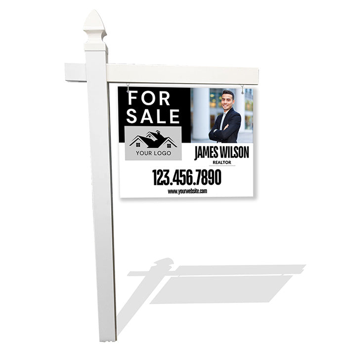 Gray & Black Vertical Real Estate Sign – Bold Agent Photo Layout + Large Contact Info