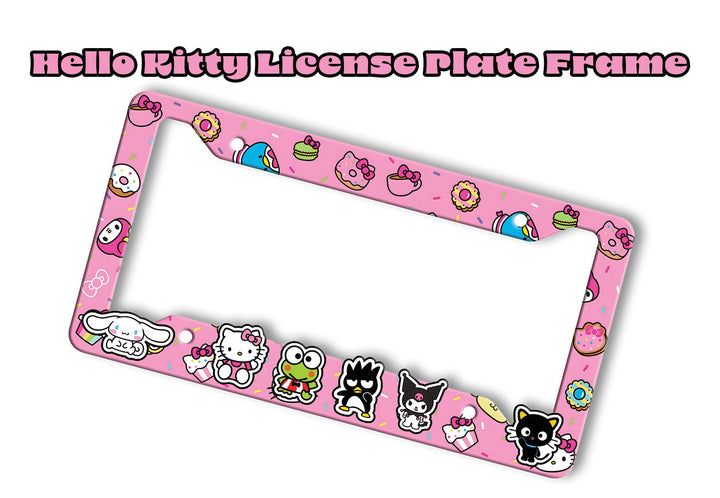 Cute Hello Kitty License Plate Frame – Sanrio Characters & Pink Dessert Design