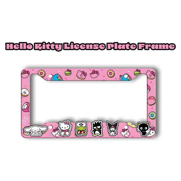Cute Hello Kitty License Plate Frame – Sanrio Characters & Pink Dessert Design