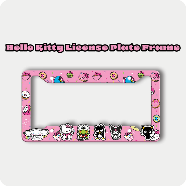 Cute Hello Kitty License Plate Frame – Sanrio Characters & Pink Dessert Design