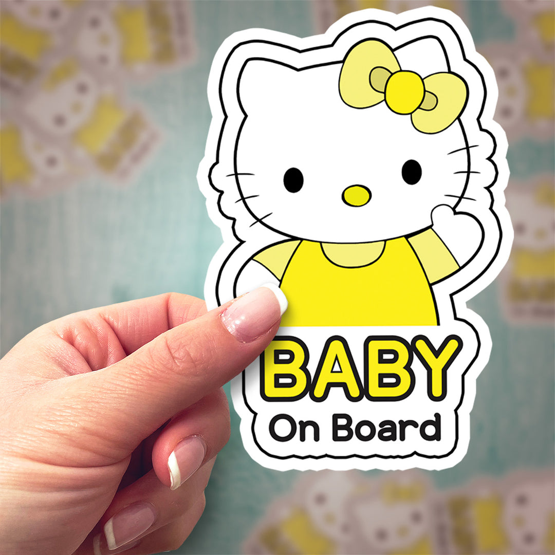 Hello Kitty ‘Baby on Board’ Sticker – Cute Yellow Kawaii Decal