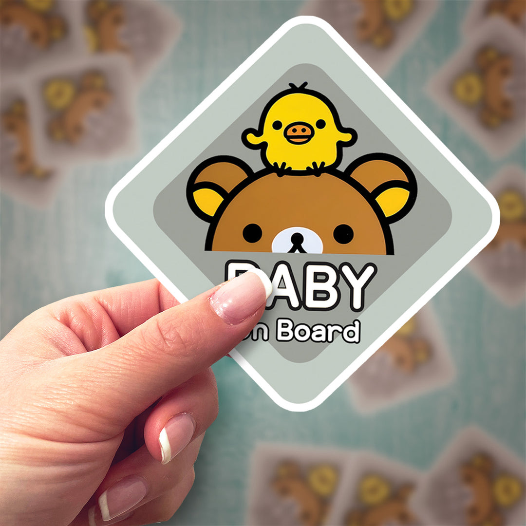 Rilakkuma ‘Baby on Board’ Sticker – Cute Relaxed Bear Car Decal