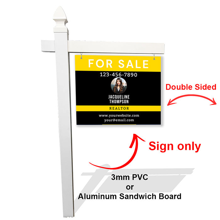 High-Visibility Yellow & Black Real Estate Sign – Customizable, Durable PVC & Aluminum Options