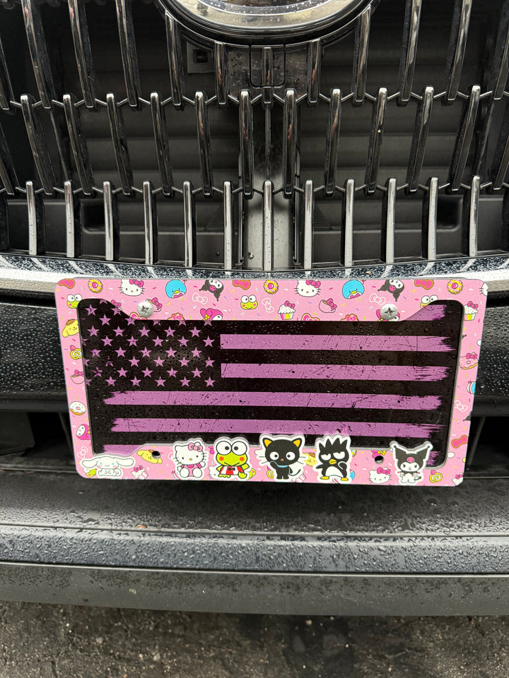 Cute Hello Kitty License Plate Frame – Sanrio Characters & Pink Dessert Design
