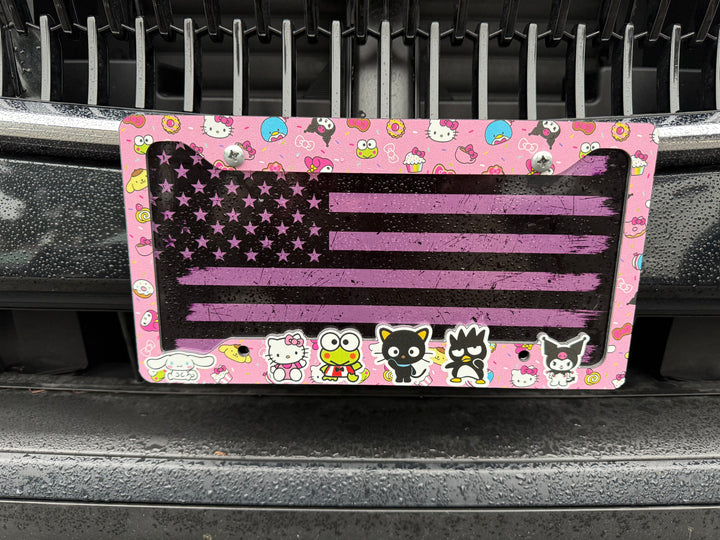Cute Hello Kitty License Plate Frame – Sanrio Characters & Pink Dessert Design