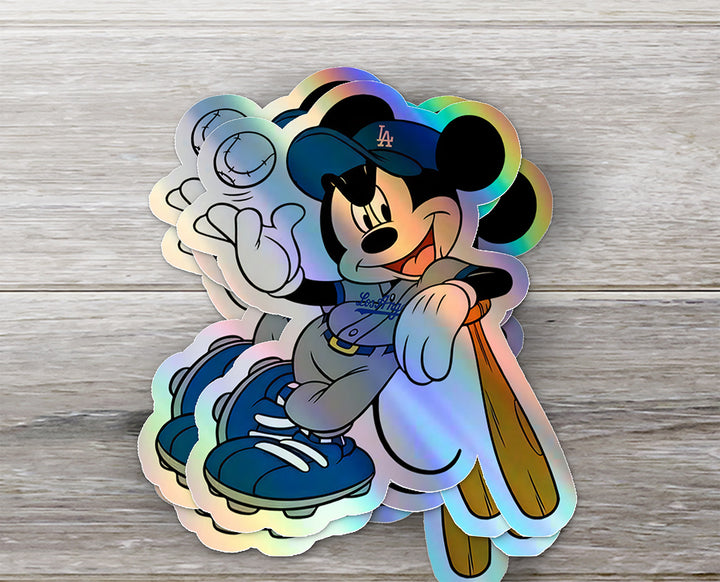 Los Angeles Dodgers - Mickey Holographic Dodgers Logo Sticker: Show Your Dodgers Pride with a Twist! Free Second Sticker With Your Purchase.