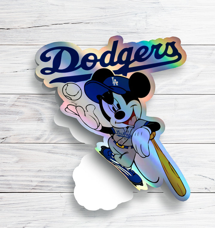 Los Angeles Dodgers - Mickey Holographic Dodgers Logo Sticker: Show Your Dodgers Pride with a Twist! Free Second Sticker With Your Purchase.