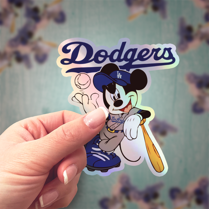 Los Angeles Dodgers - Mickey Holographic Dodgers Logo Sticker: Show Your Dodgers Pride with a Twist! Free Second Sticker With Your Purchase.