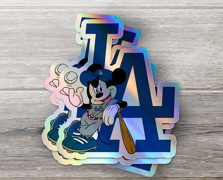 Los Angeles Dodgers - Mickey Holographic Dodgers Logo Sticker: Show Your Dodgers Pride with a Twist! Free Second Sticker With Your Purchase.