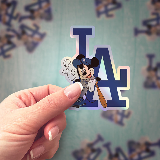 Los Angeles Dodgers - Mickey Holographic Dodgers Logo Sticker: Show Your Dodgers Pride with a Twist! Free Second Sticker With Your Purchase.