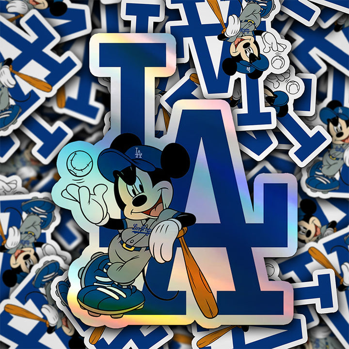 Los Angeles Dodgers - Mickey Holographic Dodgers Logo Sticker: Show Your Dodgers Pride with a Twist! Free Second Sticker With Your Purchase.