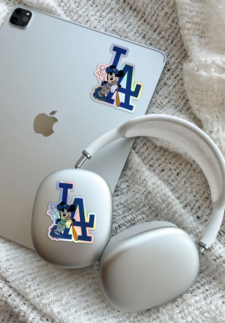 Los Angeles Dodgers - Mickey Holographic Dodgers Logo Sticker: Show Your Dodgers Pride with a Twist! Free Second Sticker With Your Purchase.