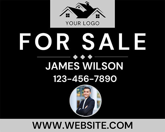 Modern Gray & Black Real Estate Sign – Custom Agent Photo, Contact & Logo