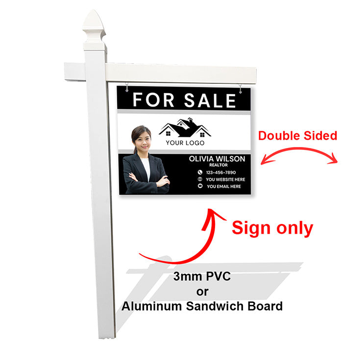 Classic Black & White Real Estate Sign – Custom Realtor Sign with Photo & Contact Info