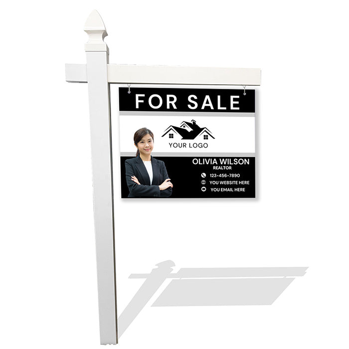 Classic Black & White Real Estate Sign – Custom Realtor Sign with Photo & Contact Info