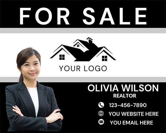 Classic Black & White Real Estate Sign – Custom Realtor Sign with Photo & Contact Info