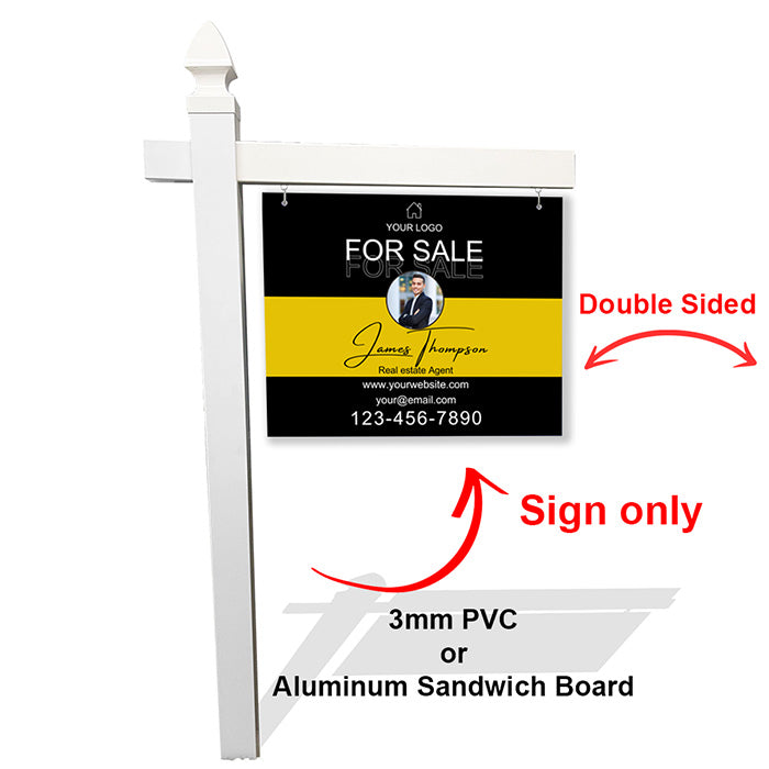 High-Visibility Yellow & Black Real Estate Sign – Durable Aluminum & PVC Options