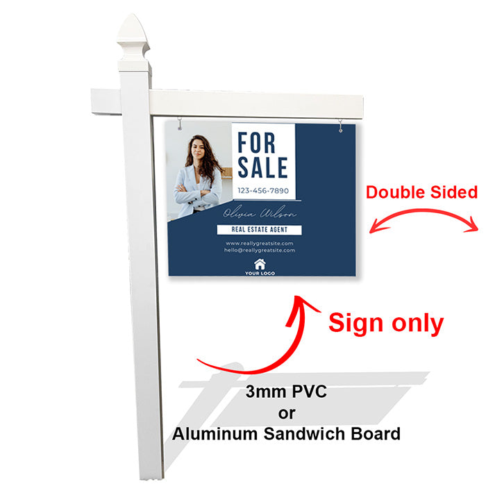 Navy Blue Real Estate Sign with Agent Photo & Script Signature – Elegant Realtor Branding