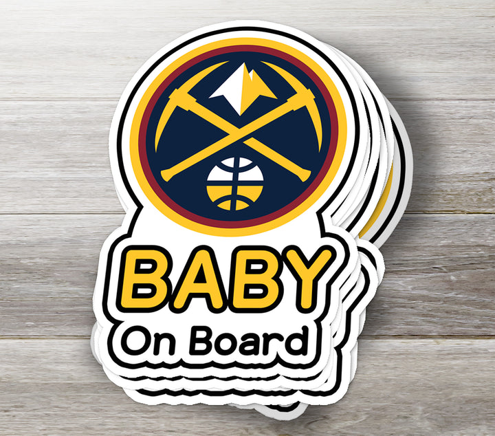 Denver Nuggets ‘Baby on Board’ Sticker – Navy & Gold NBA Car Decal