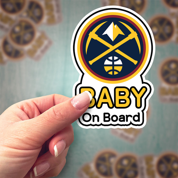 Denver Nuggets ‘Baby on Board’ Sticker – Navy & Gold NBA Car Decal