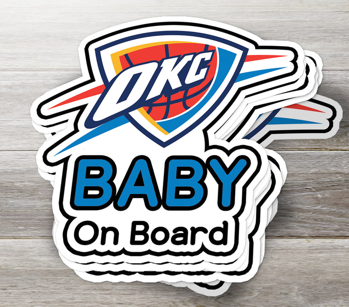 Oklahoma City Thunder ‘Baby on Board’ Sticker – Blue & Orange NBA Car Decal