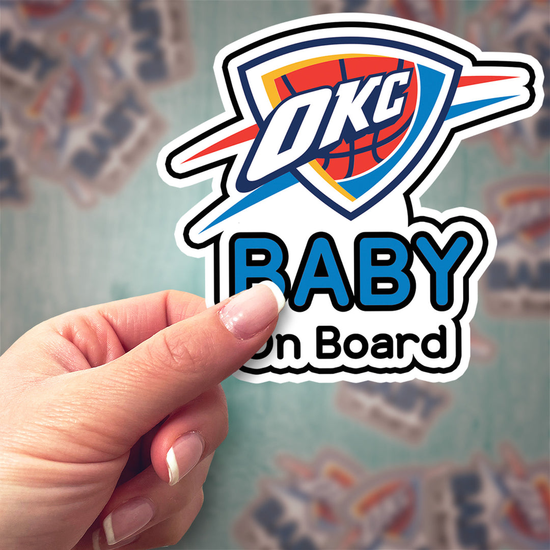 Oklahoma City Thunder ‘Baby on Board’ Sticker – Blue & Orange NBA Car Decal