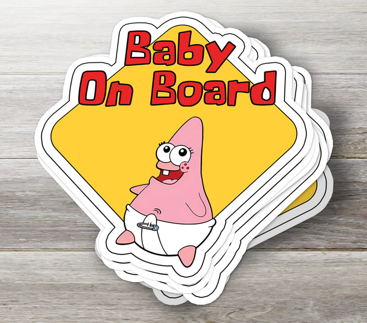 Patrick Star ‘Baby on Board’ Sticker – Funny & Cute Car Safety Decal
