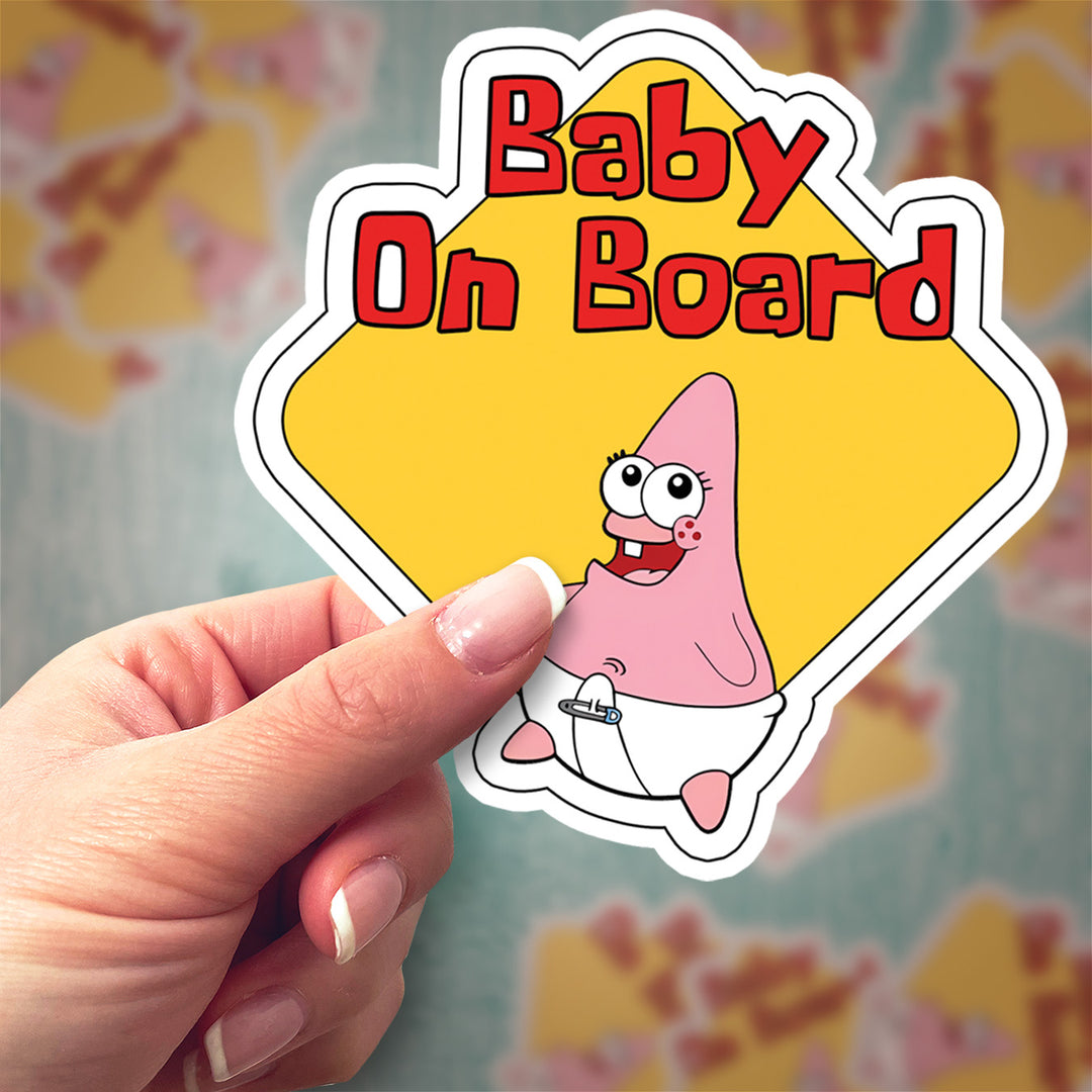 Patrick Star ‘Baby on Board’ Sticker – Funny & Cute Car Safety Decal