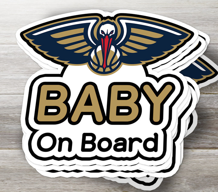 New Orleans Pelicans ‘Baby on Board’ Sticker – Gold & Navy NBA Car Decal