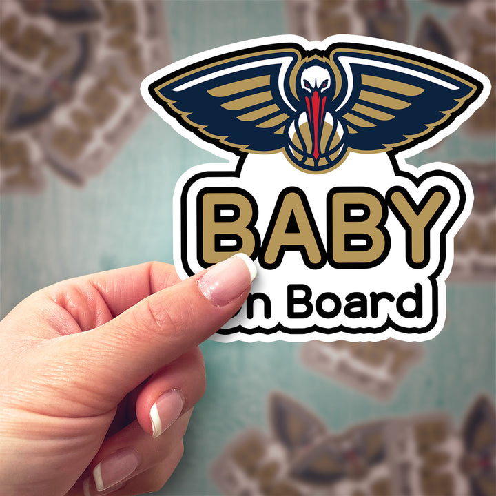 New Orleans Pelicans ‘Baby on Board’ Sticker – Gold & Navy NBA Car Decal