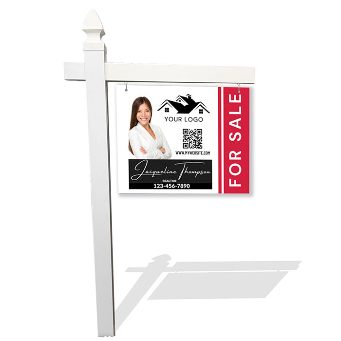 Red & White Real Estate Sign with QR Code – Personalized Realtor Branding