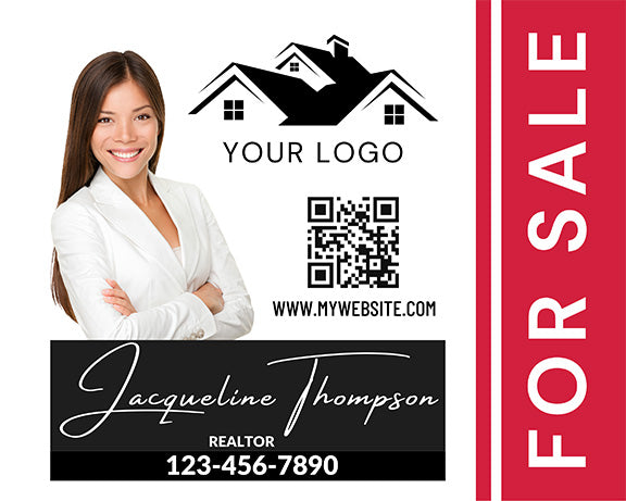 Red & White Real Estate Sign with QR Code – Personalized Realtor Branding