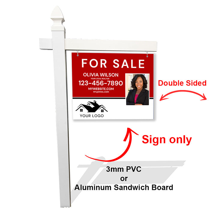 Elegant Red & White Real Estate Sign with Agent Photo – Custom Realtor Design