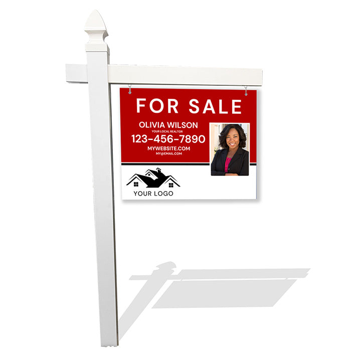 Elegant Red & White Real Estate Sign with Agent Photo – Custom Realtor Design