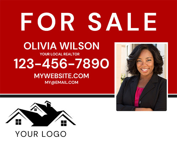 Elegant Red & White Real Estate Sign with Agent Photo – Custom Realtor Design