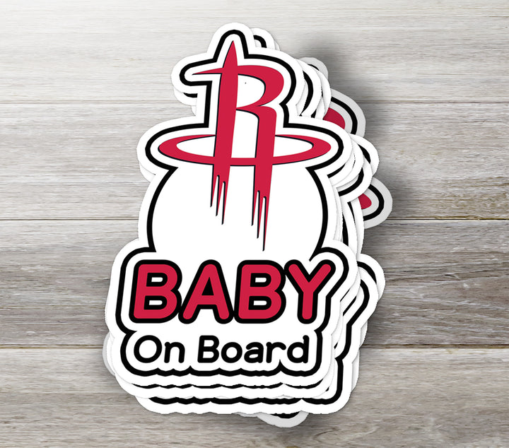 Houston Rockets ‘Baby on Board’ Sticker – Red & White NBA Car Decal
