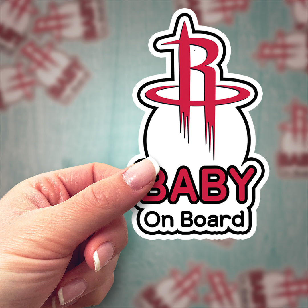 Houston Rockets ‘Baby on Board’ Sticker – Red & White NBA Car Decal