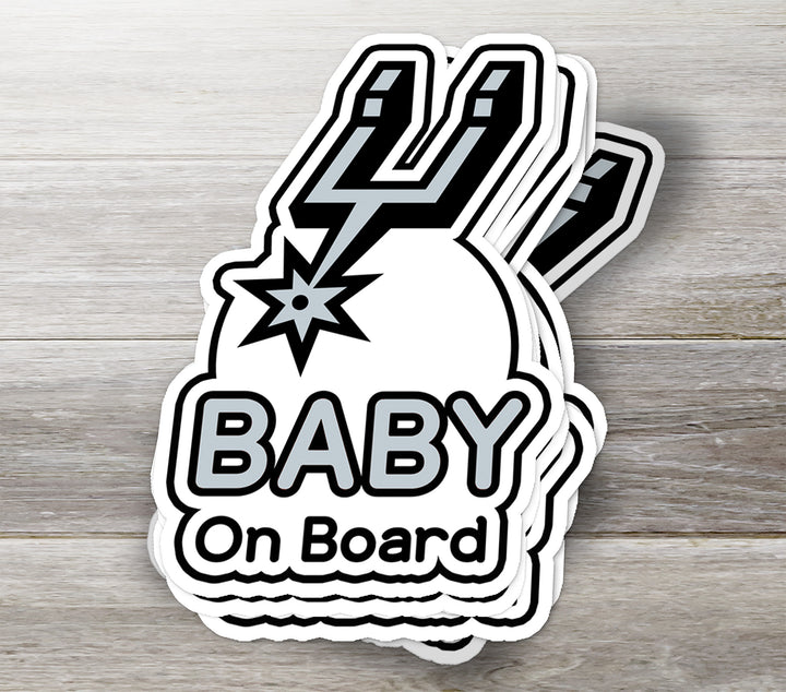 San Antonio Spurs ‘Baby on Board’ Sticker – Black & Silver NBA Car Decal
