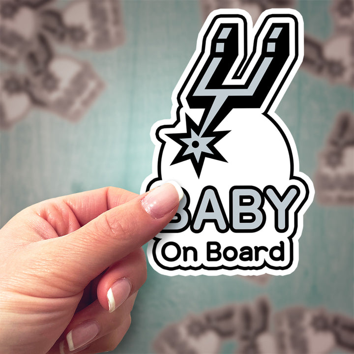 San Antonio Spurs ‘Baby on Board’ Sticker – Black & Silver NBA Car Decal