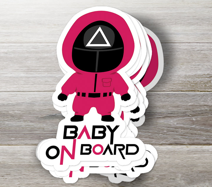 Squid Game Triangle Guard Baby on Board Sticker – Fun & Unique Car Sign