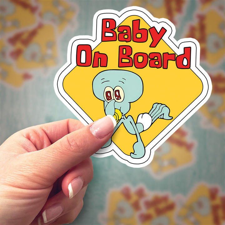 Squidward ‘Baby on Board’ Sticker – Funny SpongeBob Car Decal