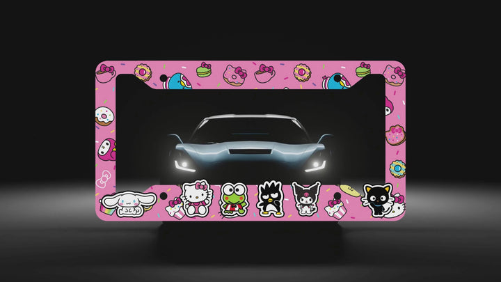 Cute Hello Kitty License Plate Frame – Sanrio Characters & Pink Dessert Design