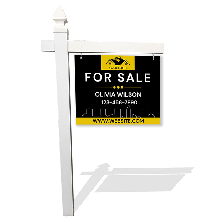 Modern Black & Gold Skyline Real Estate Sign – Custom Realtor Info & Website