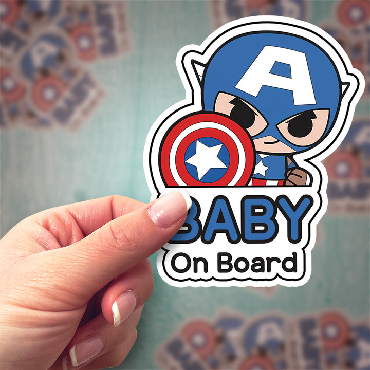 Captain Shield Baby on Board Sticker – Heroic Car Safety Sign