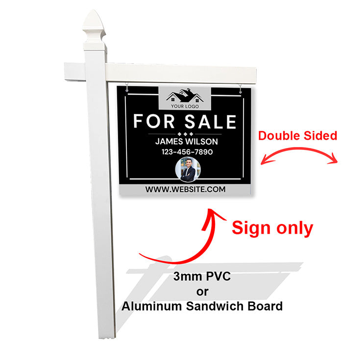 Framed Gray & Black Real Estate Sign – Custom Agent Photo, Contact & Website