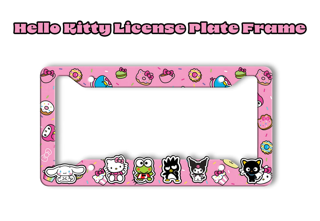 Cute Hello Kitty License Plate Frame – Sanrio Characters & Pink Dessert Design