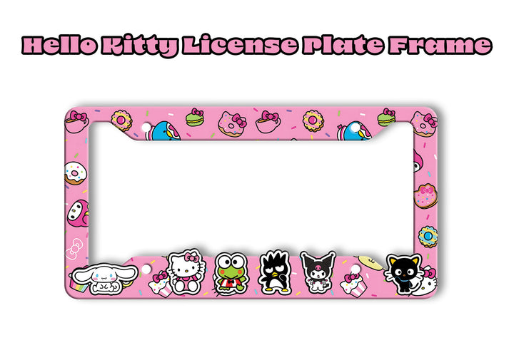Cute Hello Kitty License Plate Frame – Sanrio Characters & Pink Dessert Design