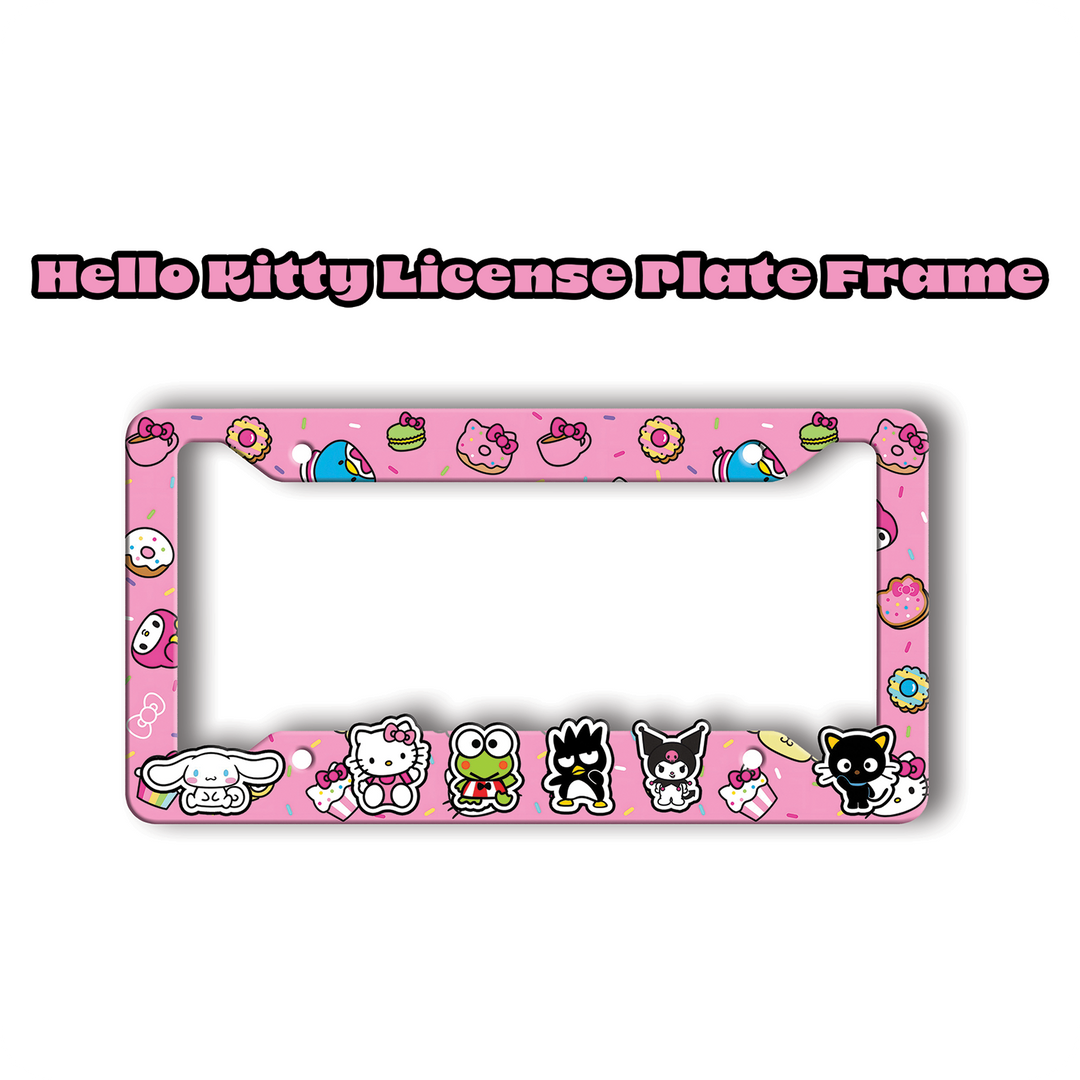Cute Hello Kitty License Plate Frame – Sanrio Characters & Pink Dessert Design