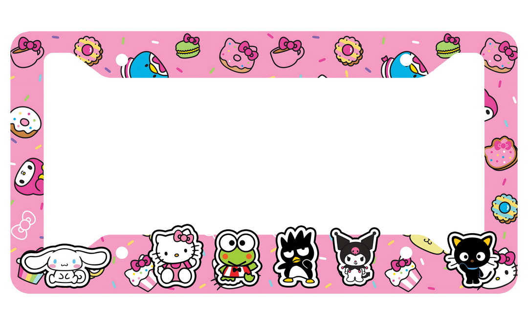 Cute Hello Kitty License Plate Frame – Sanrio Characters & Pink Dessert Design